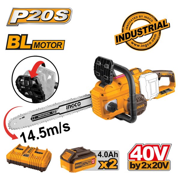 INGCO Αλυσοπρίονο Μπαταρίας 2x20V Li-Ion με 16"/40cm Λάμα CGSLI401682