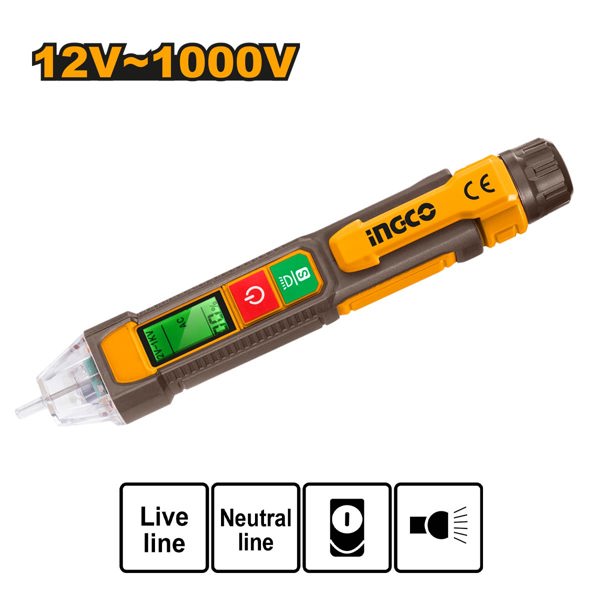 INGCO Ανέπαφο Δοκιμαστικό Τάσης AC 12-1000V/ Φακός led / Οθόνη led VD210003