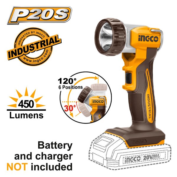 INGCO Φακός Εργασίας Μπαταρίας 20V Li-Ion SOLO 450 lumen CWLI2058