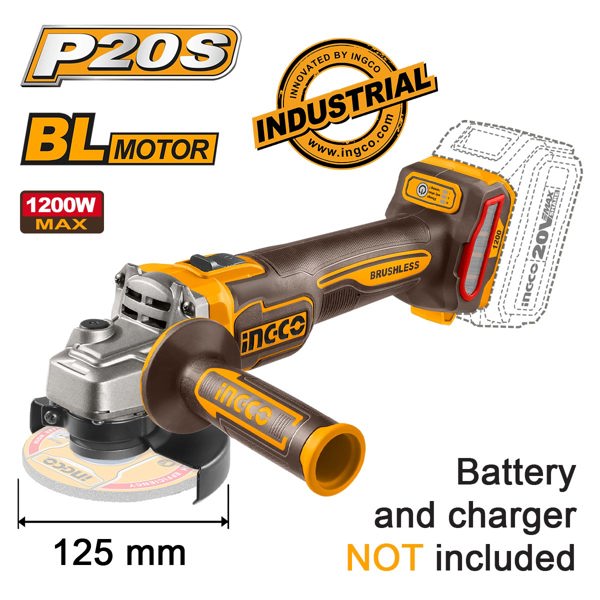 INGCO Γωνιακός Τροχός Μπαταρίας 125mm 20V Li-Ion SOLO CAGLI221253E
