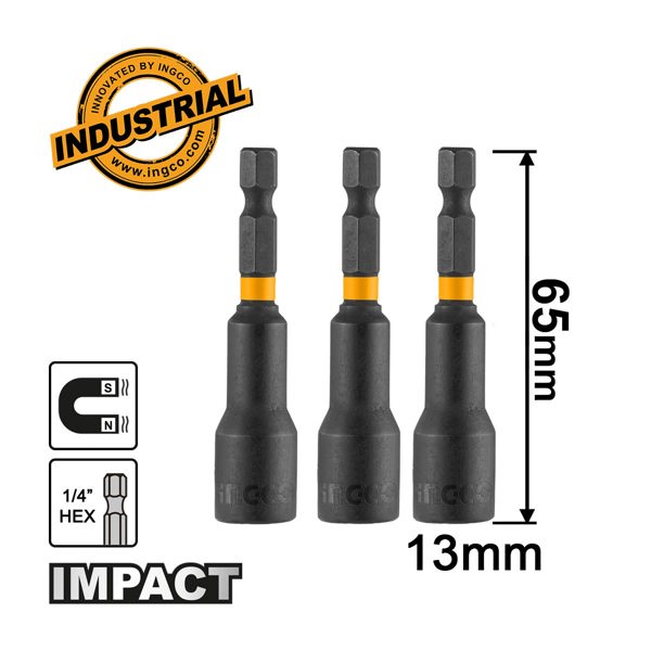 INGCO Καρυδάκια 1/4" Μαγνητικά 13mm 3 τεμ. AMN1331