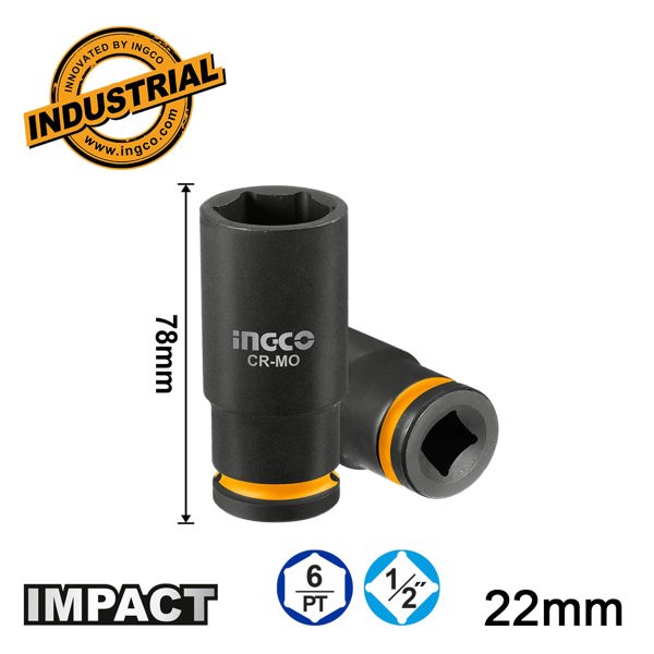 INGCO Καρυδάκι Μακρύ Impact-Αέρος 1/2" 22mm HDIS12222L