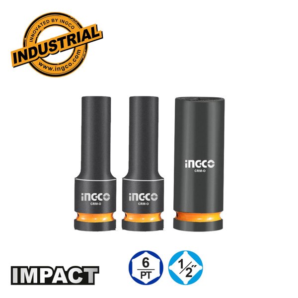 INGCO Καρυδάκια Μακριά Impact-Αέρος 1/2" 17-19-21mm Σετ 3 τεμ. HKISSD12042L