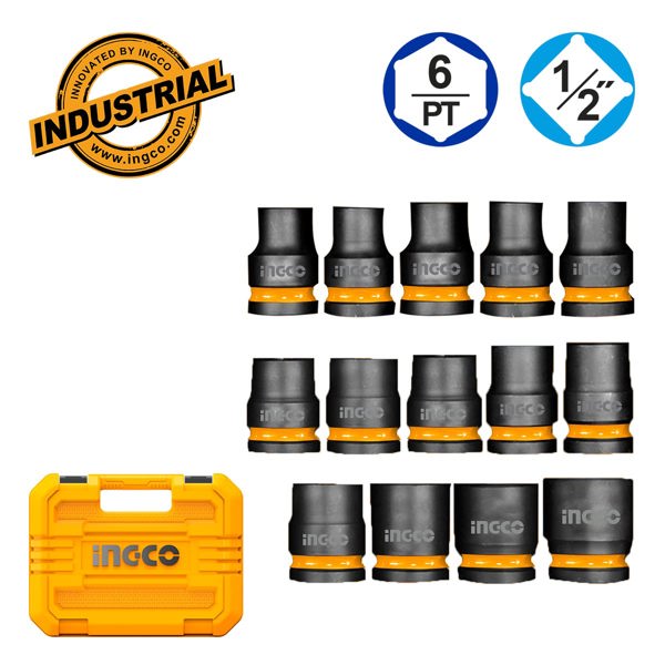 INGCO Καρυδάκια Αέρος 1/2" Σετ 14 τεμ. +Bαλίτσα HKISSD12141