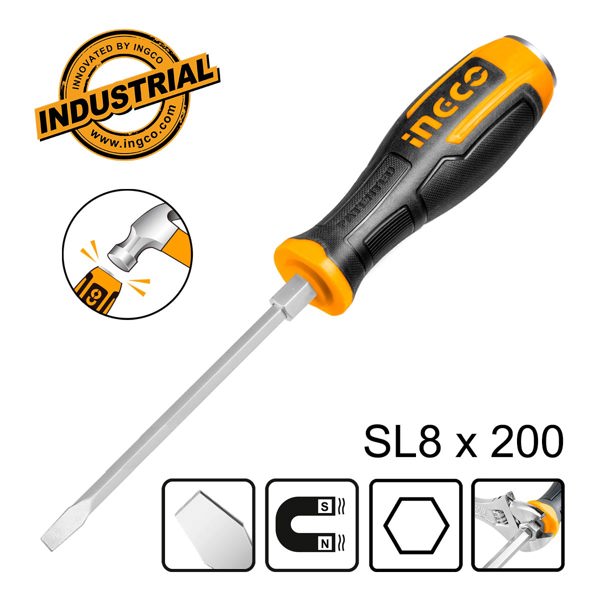 INGCO Κατσαβίδι Χτυπητό Ίσιο SL8x200mm HGTS688200