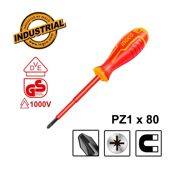 INGCO Κατσαβίδι Ηλεκτρολόγου VDE Σταυρού PZ1x80mm HISD81PZ180