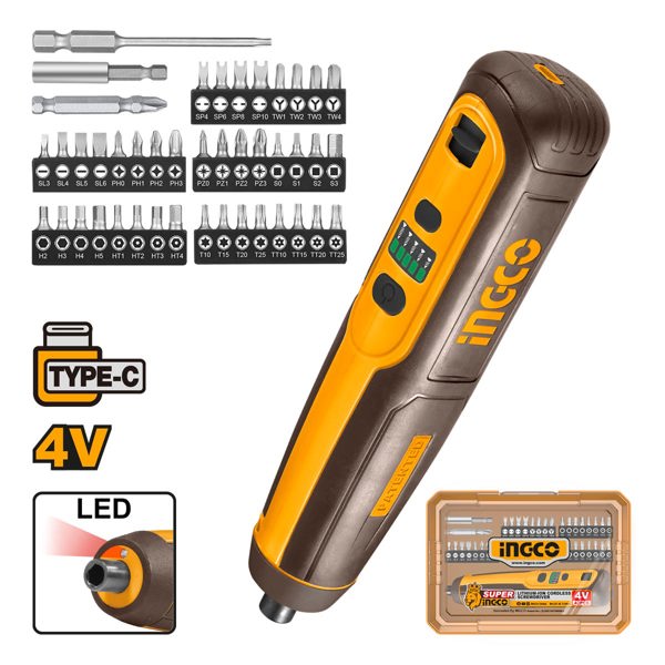 INGCO Κατσαβίδι Μπαταρίας 4V Li-Ion CSDLI04062 με USB Type-C και Σετ 43 Εξαρτημάτων