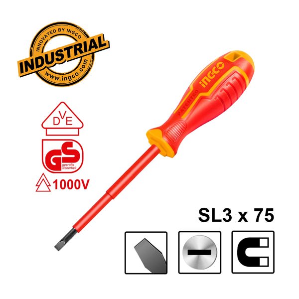 INGCO Κατσαβίδι Ηλεκτρολόγου VDE Ίσιο SL3x75mm HISD813075
