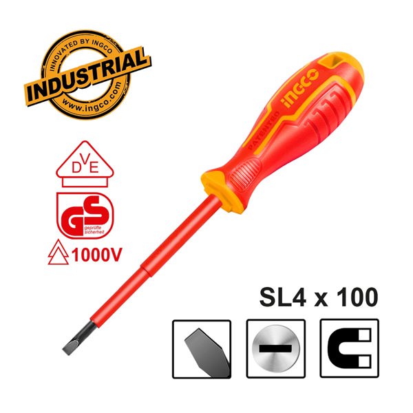 INGCO Κατσαβίδι Ηλεκτρολόγου VDE Ίσιο SL4x100mm HISD814100