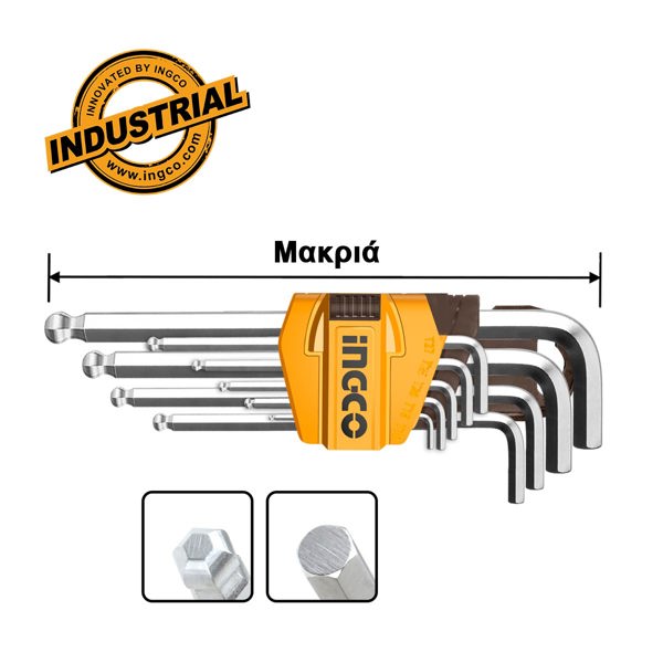 INGCO Κλειδιά Άλλεν 1.5-10mm Μπίλλιας Σετ 9 τεμ. HHK12091