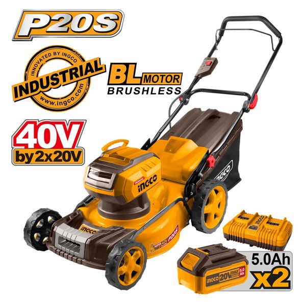 INGCO Μηχανή Γκαζόν Μπαταρίας 18"  2x20V Li-Ion LMLI20186