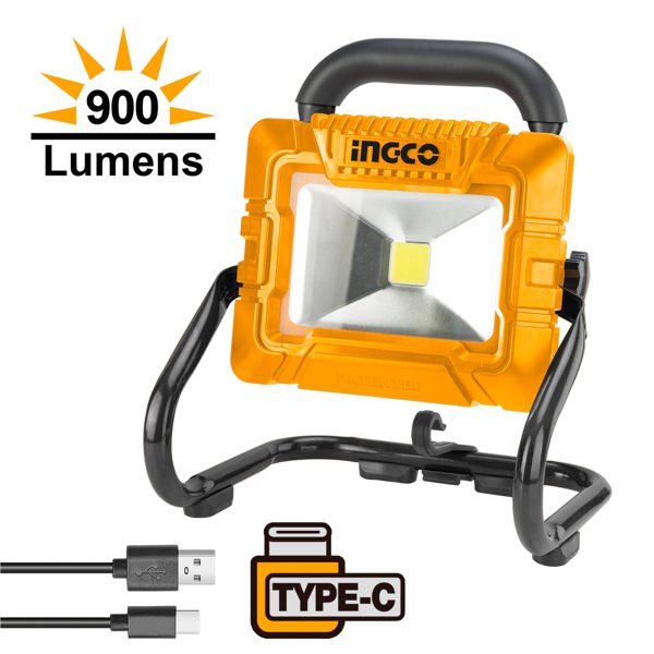 INGCO Προβολέα με Ενσωματωμένη Μπαταρία 3.6V +Καλώδιο USB Type-C 500-900 lumen HRLF4415