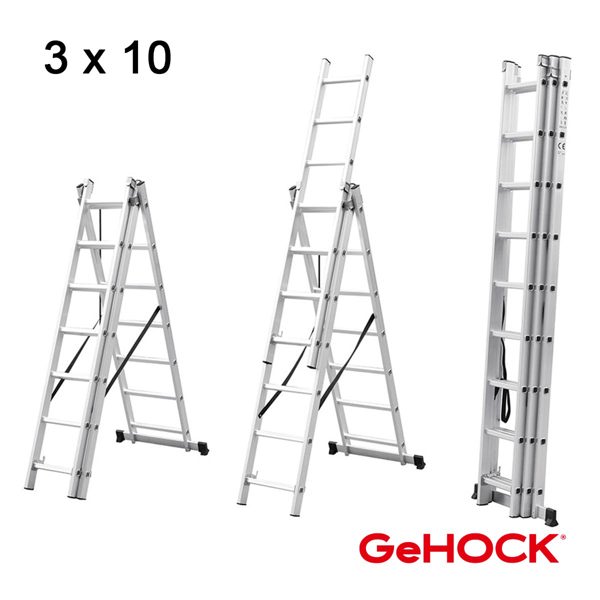 Gehock Τριπλή Σκάλα Επεκτεινόμενη Αλουμινίου 3 x 10 Σκαλοπάτια Gehock 010295310 6914712587435