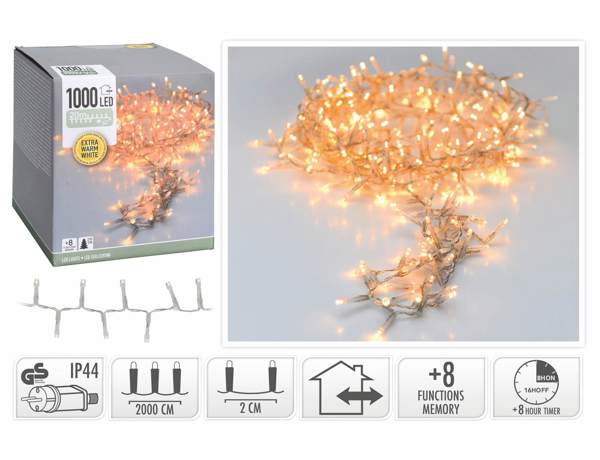 1000 LED Φωτάκια - 20 Μέτρα - Χρονοδιακόπτης - Extra Θερμό Λευκό 8720573816335