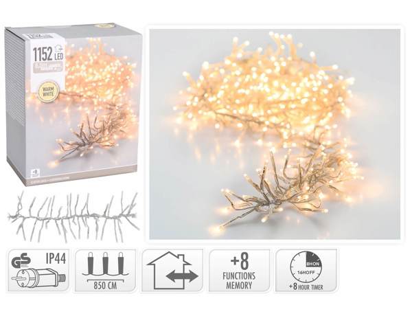 1152 LED Φωτάκια - 8.4 Μέτρα - Χρονοδιακόπτης - Θερμό Λευκό 8720573814553