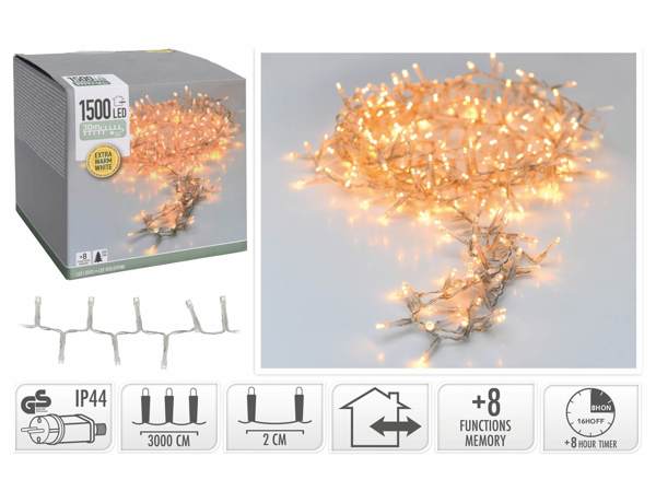 1500 LED Φωτάκια - 30 Μέτρα - Χρονοδιακόπτης - Extra Θερμό Λευκό 8720573811989