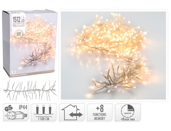 1512 LED Φωτάκια - 11 Μέτρα - Χρονοδιακόπτης - Θερμό Λευκό 8720573813846