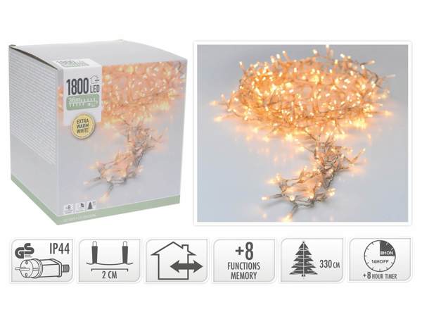 1800 LED Φωτάκια - 36 Μέτρα - Χρονοδιακόπτης - Extra Θερμό Λευκό 8720573812009