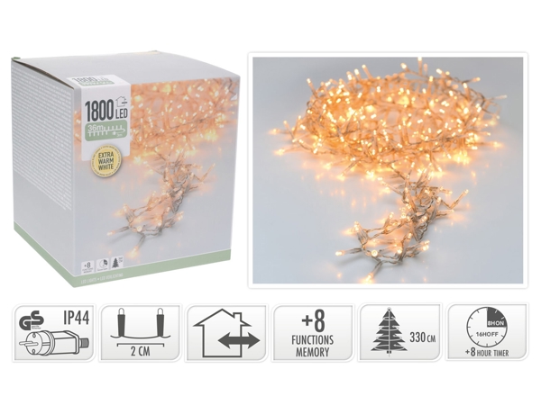 1800 LED Φωτάκια - 36 Μέτρα - Χρονοδιακόπτης - Extra Θερμό Λευκό 8720573812009