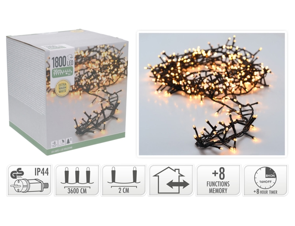 1800 LED Φωτάκια - 36 Μέτρα - Χρονοδιακόπτης - Θερμό Λευκό 8720573811736