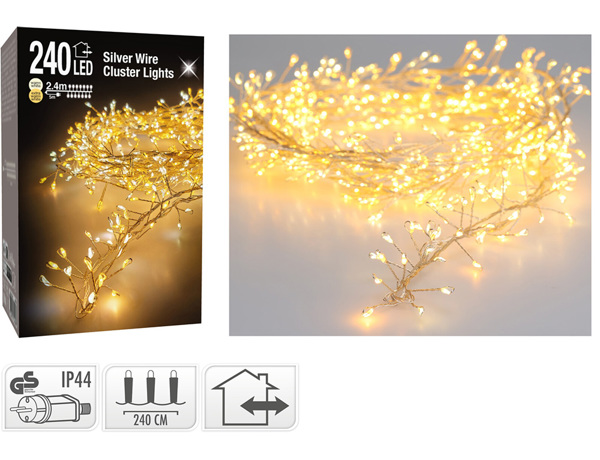 Deco 240 Φωτάκια MicroLED - 2.4 Μέτρα + 5 Μέτρα σύνδεσης , Πυκνή Διάταξη, Ασημί συρμάτινο καλώδιο - Θερμό λευκό 8720573754828