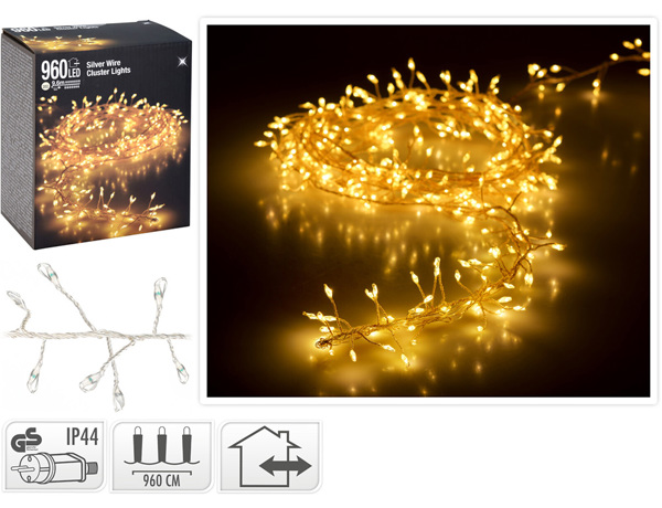 Deco 960 Φωτάκια MicroLED - 9.6 Μέτρα + 5 Μέτρα σύνδεσης , Πυκνή Διάταξη, Ασημί συρμάτινο καλώδιο - Θερμό λευκό 8719202318715