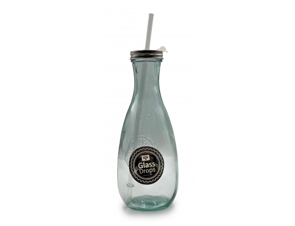 Μπουκάλι Glass Drops Authentic (5927) Με καλαμάκι, Aπό 100% ανακυκλωμένο γυαλί, Xωρητικότητας 600ml, Διαστάσεων Ø 9 x Υ 27 cm 8435456407257
