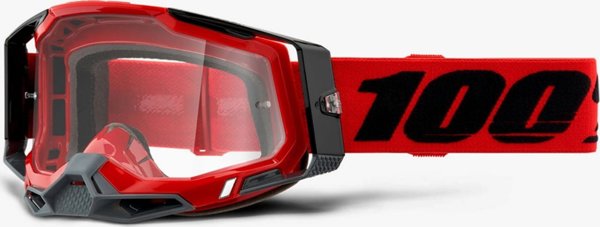 100% Goggles Racecraft 2 Μάσκα Motocross, Κόκκινο, Διαφανής Αντιθαμβωτικός Φακός & 10 Tear-offs