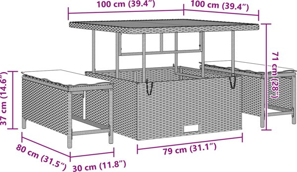 VidaXL Σετ Επίπλων Κήπου 13 Τεμαχίων από Πολυρατάν με Μαξιλάρια, Χρώμα Μαύρο, Ξύλο Ακακίας