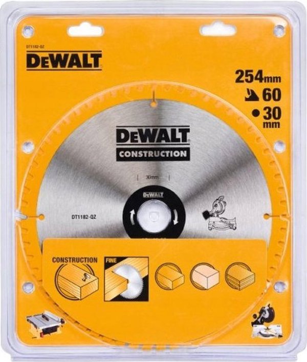DeWalt DT1182 Πριονόλαμα Ξύλου HM 254x30mm 60T, Δίσκος για Σταθερά Πριόνια