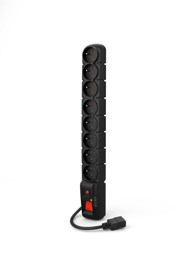 19" rozvodný panel ACAR 8x230V s IEC konektorem pro UPS, vypínač, indikátor napětí, přepěťová ochrana, kabel 5m
