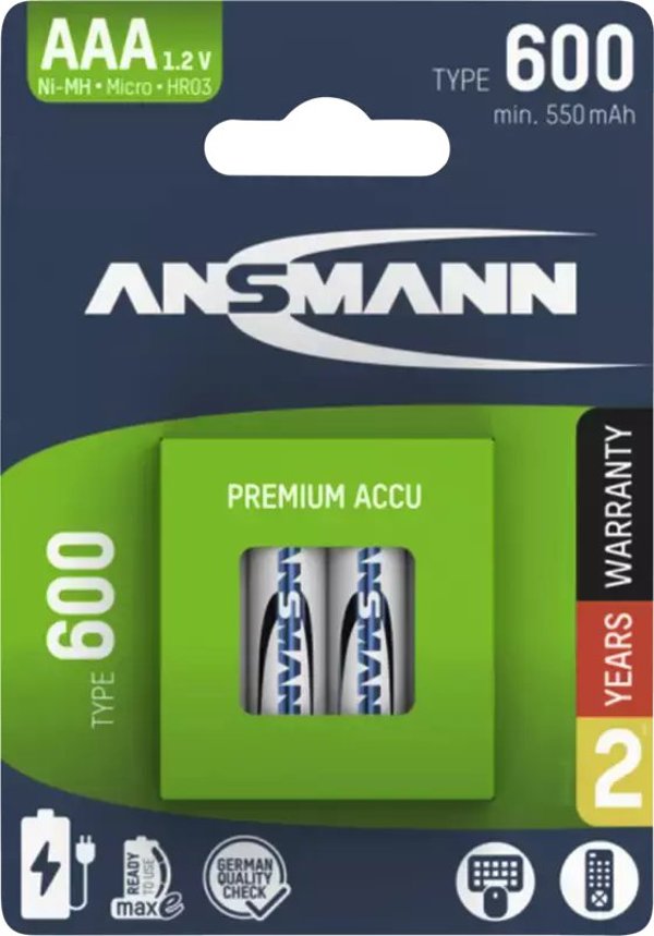 1x4 Ansmann NiMH Akku Micro AAA Typ 600 min.550 mAh 1311-0022
