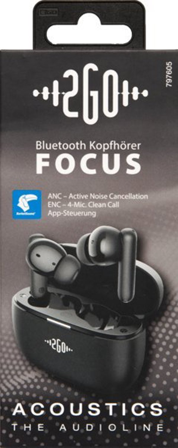 2GO Focus Zestaw sluchawkowy True Wireless Stereo (TWS) Douszny Polaczenia/muzyka Bluetooth Czarny