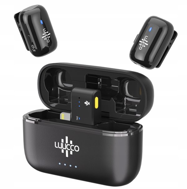 2x Mini Bezprzewodowy Mikrofon Krawatowy 100m Do Apple Iphone Lightning / Minipods K2 / Lightning / Czarny