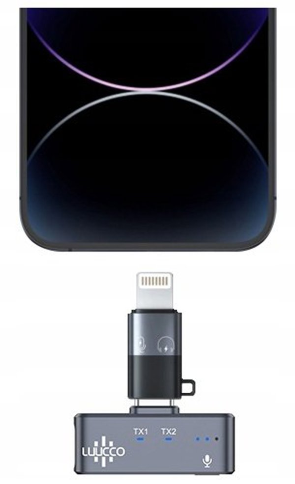 2x Mini Bezprzewodowy Mikrofon Krawatowy 100m Do Apple Iphone Lightning / Minipods K2 / Lightning / Czarny