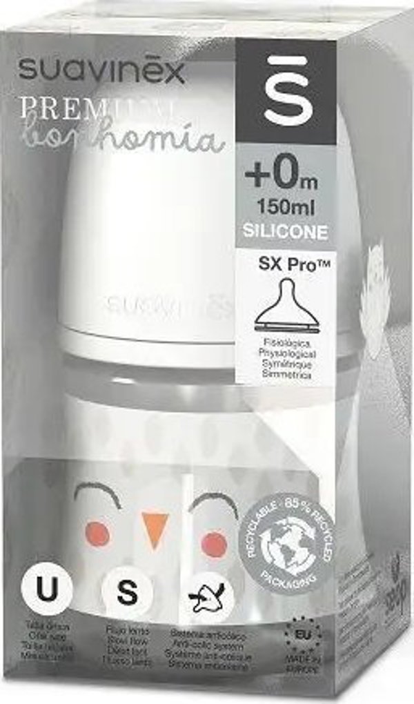 Suavinex Μπιμπερό Bonhomia 150ml με Φυσιολογική Θηλή SX Pro Αργής Ροής - Μπεζ Κουκουβάγια