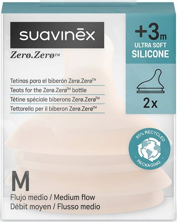 Suavinex Zero Zero Πιπίλες Μπιμπερό, Μεσαία Ροή (M), 2 Τεμάχια