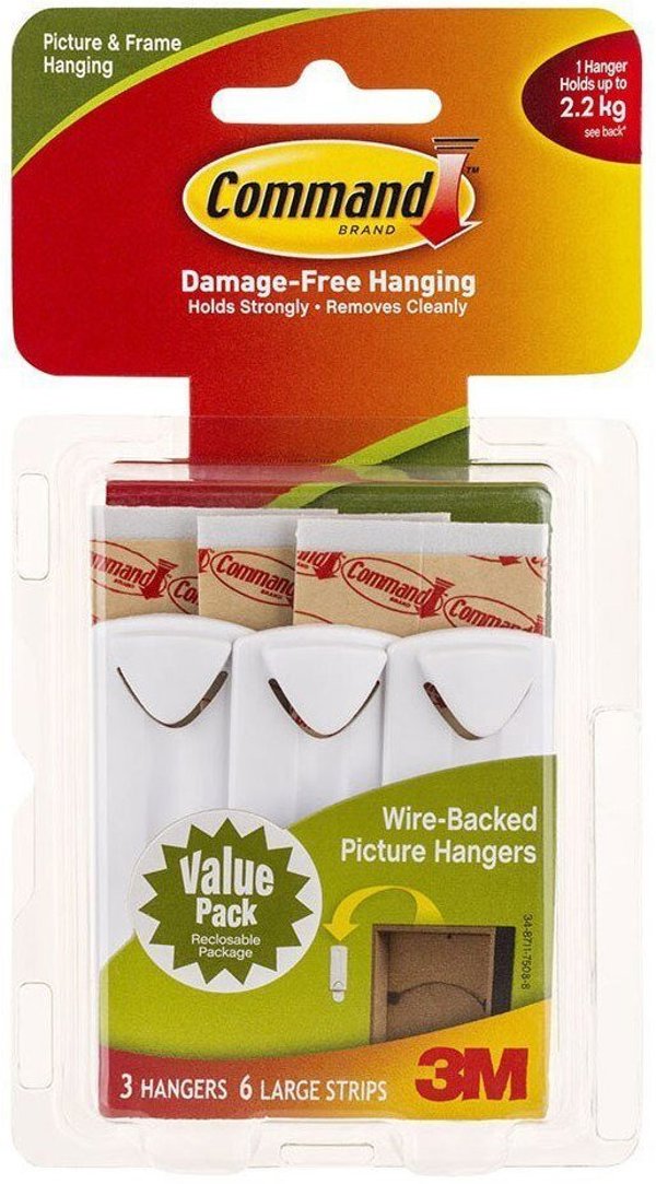 3M Command wieszaki do obrazów na drucie Value Pack, biały, 3 ophäng + 6