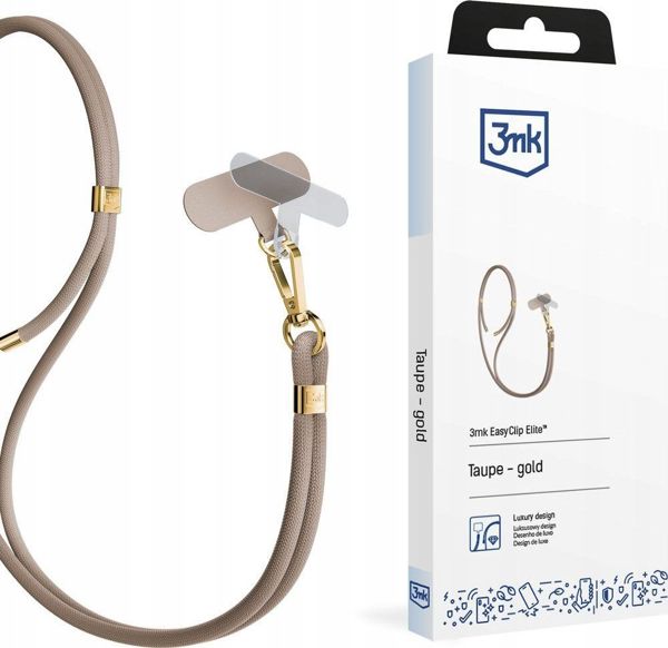 3mk Smycz do telefonu EasyClip Elite - Taupe (beżowa ze złotymi dodatkami) [outlet]