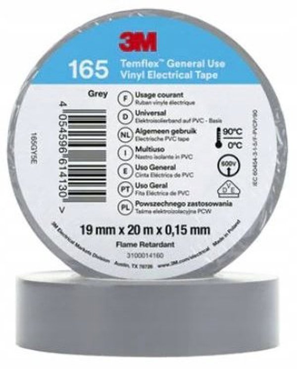 3M Temflex 165 Μονωτική Ταινία PVC, Γκρι, 19mm x 20m, 7100184804