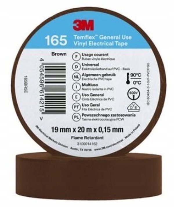 3M Μονωτική Ταινία PVC Temflex 165, Καφέ, 19mm x 20m, 7100184802