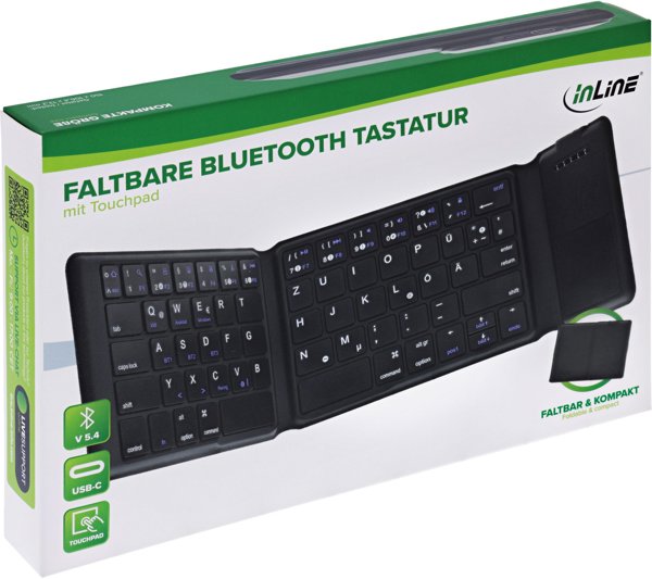 InLine Πτυσσόμενο Bluetooth Πληκτρολόγιο με Touchpad, Bluetooth 5.4, Μαύρο