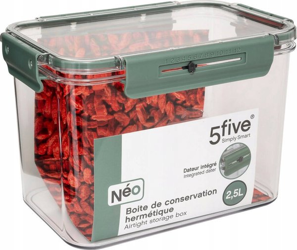 5five Αεροστεγές Δοχείο Τροφίμων NEO από PP, 2500ml, με Ένδειξη Ημερομηνίας