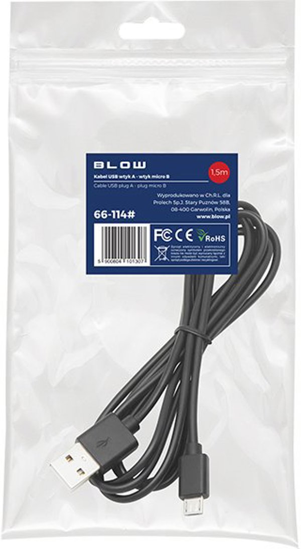 Καλώδιο USB A - Micro B 1,5 μ. μαύρο HQ με κρεμαστό 66-114#