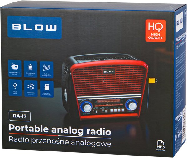 77-556# Φορητό αναλογικό ραδιόφωνο AM/FM BT Blow RA17 ηλιακό κόκκινο