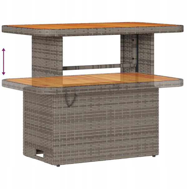 8-elementowy zestaw sof ogrodowych z poduszkami Szary Poli Rattan Akacja, 2-osobowa sofa ogrodowa z poduszkami Szary Poli Rattan, 3-elementowy zestaw jadalniany ogrodowy z poduszkami Szary Poli Rattan Akacja