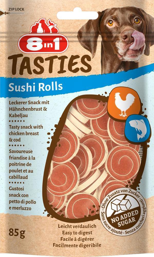 8in1 Λιχουδιές Σκύλου Tasties Sushi Rolls, Κοτόπουλο και Μπακαλιάρος, 85g