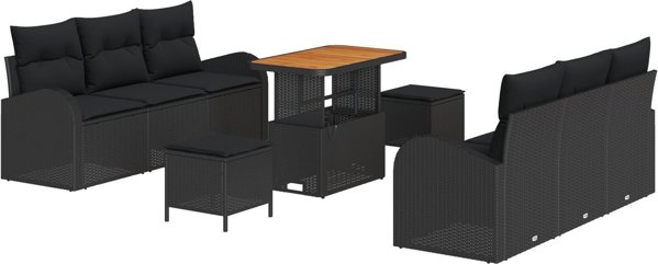 vidaXL Σετ Καναπέδων Κήπου 9 Τμχ από Πολυρατάν και Ξύλο Ακακίας με Μαξιλάρια, Μαύρο