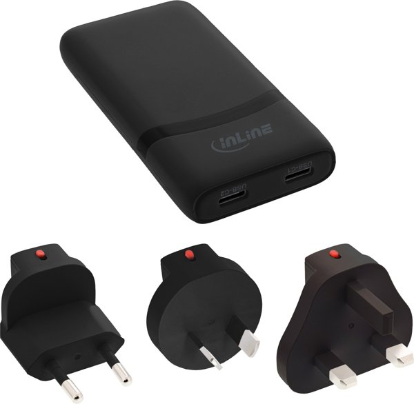 AAD Productions InLine USB Travel Power Adapter, 65W, Dual USB-C, PD PPS, Flat, Μαύρο