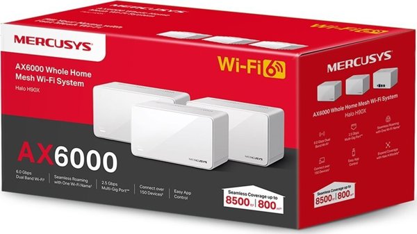Access Point Mercusys MERCUSYS Halo H90X(3-pack) WiFi6 Mesh (AX6000,2,4GHz/5GHz,1x2,5GbELAN/WAN,2xGbELAN/WAN)